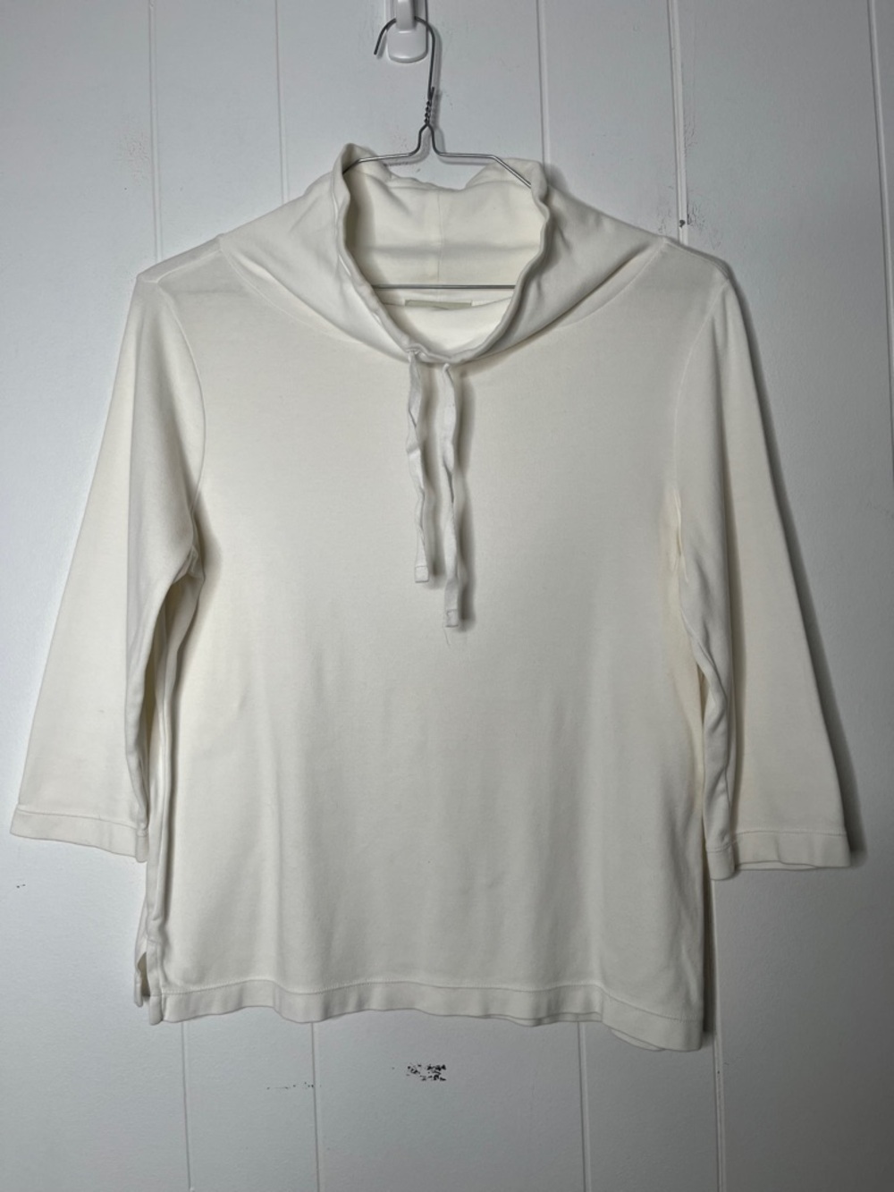 Banana Republic Cotton Ivory Drawstring Cowl Neck Top 3/4 Sleeves Size Large